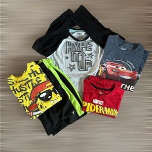 Marvel Spider-Man Red and Yellow sponge bob and lightening McQueen boys lot  7-8